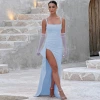 European and American InS-style women's evening dress long dress 2025 summer fashion sexy halter backless high slit dress Application Scenario